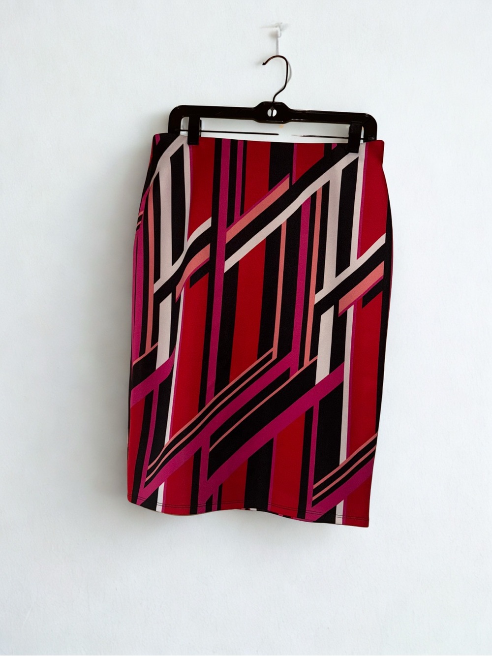Women’s Geometric Print Pencil Skirt | Pink, Red & Black Bodycon Midi Skirt